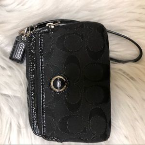 Coach black and silver glitter wristlet